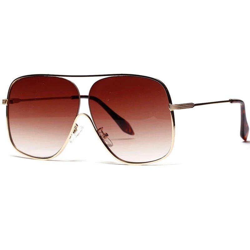 Chic Oversized Square Pilot Sunglasses - Unisex Metal Half Frame with Pink Gradient Lenses