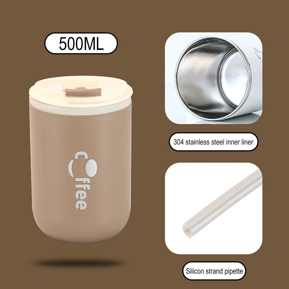 16.9oz Elegant Stainless Steel Thermal Mug: Leak-Proof, Insulated Coffee Travel Cup