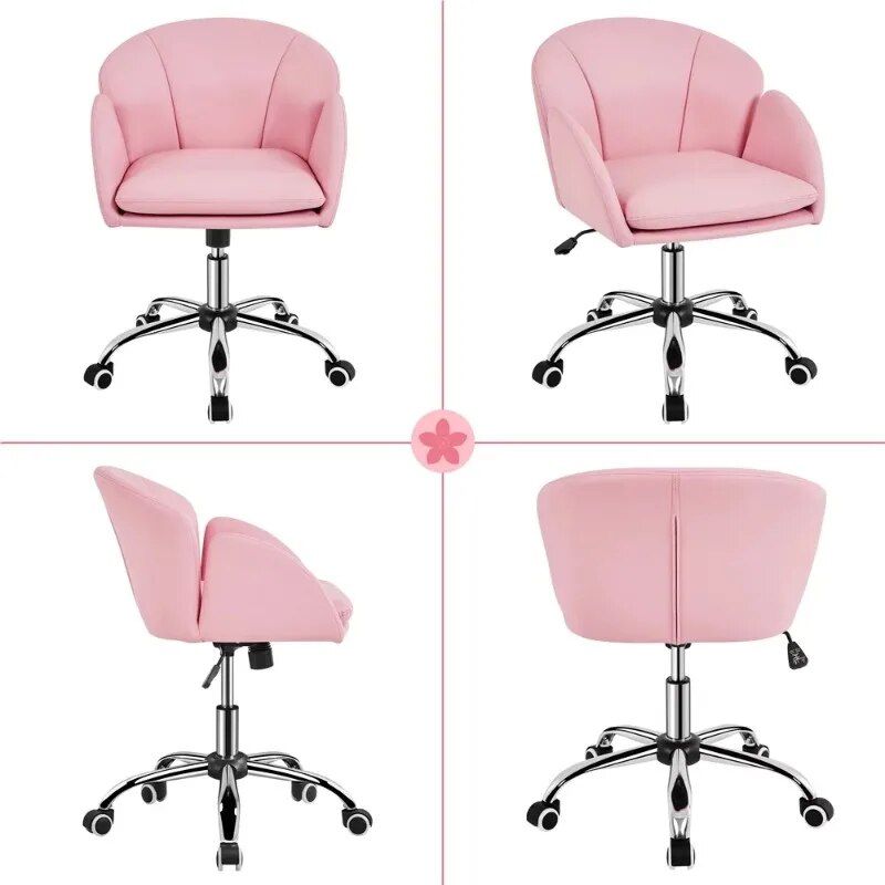 Chic Pink Home Office Rolling Desk Chair with Armrests - Adjustable & Comfortable