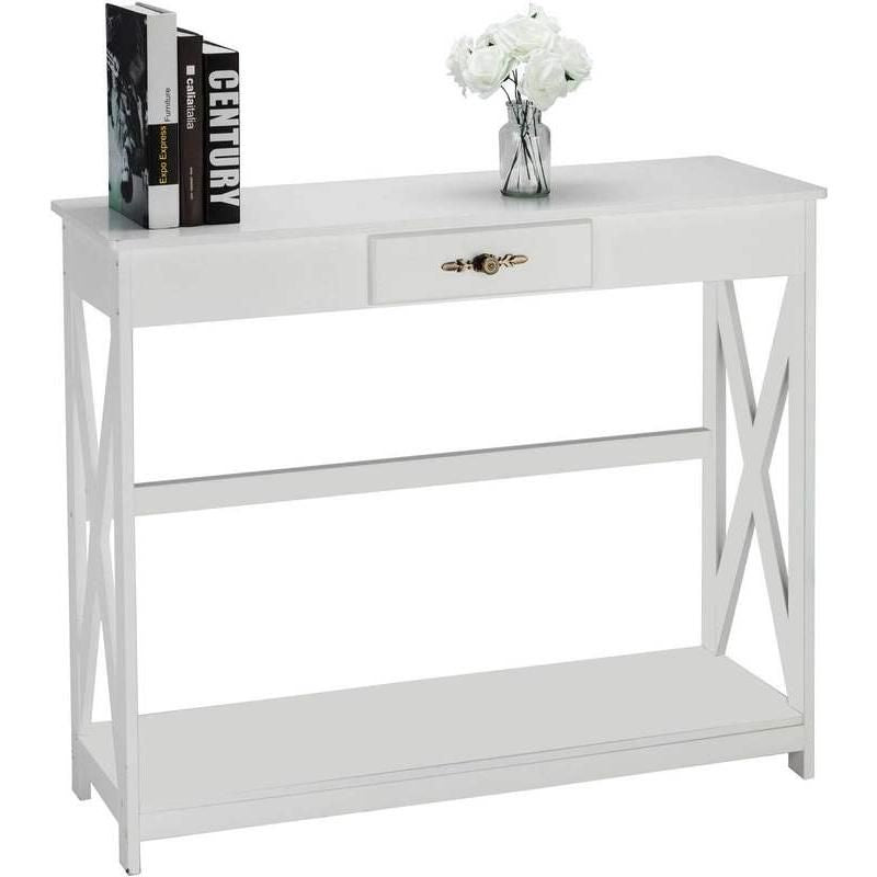 Elegant Farmhouse Console Table with Drawer and Shelf