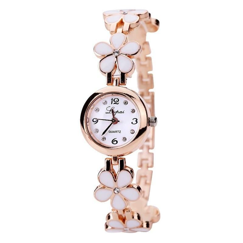 Elegant Rhinestone Flower Bracelet Watch