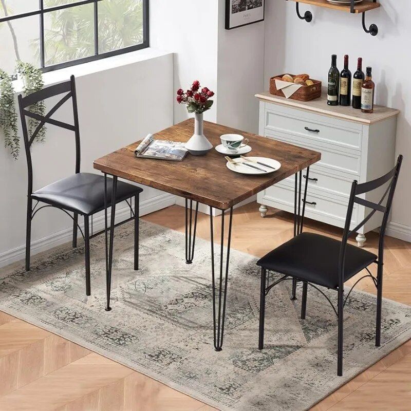 Compact 3-Piece Square Dining Set with PU Cushion Chairs