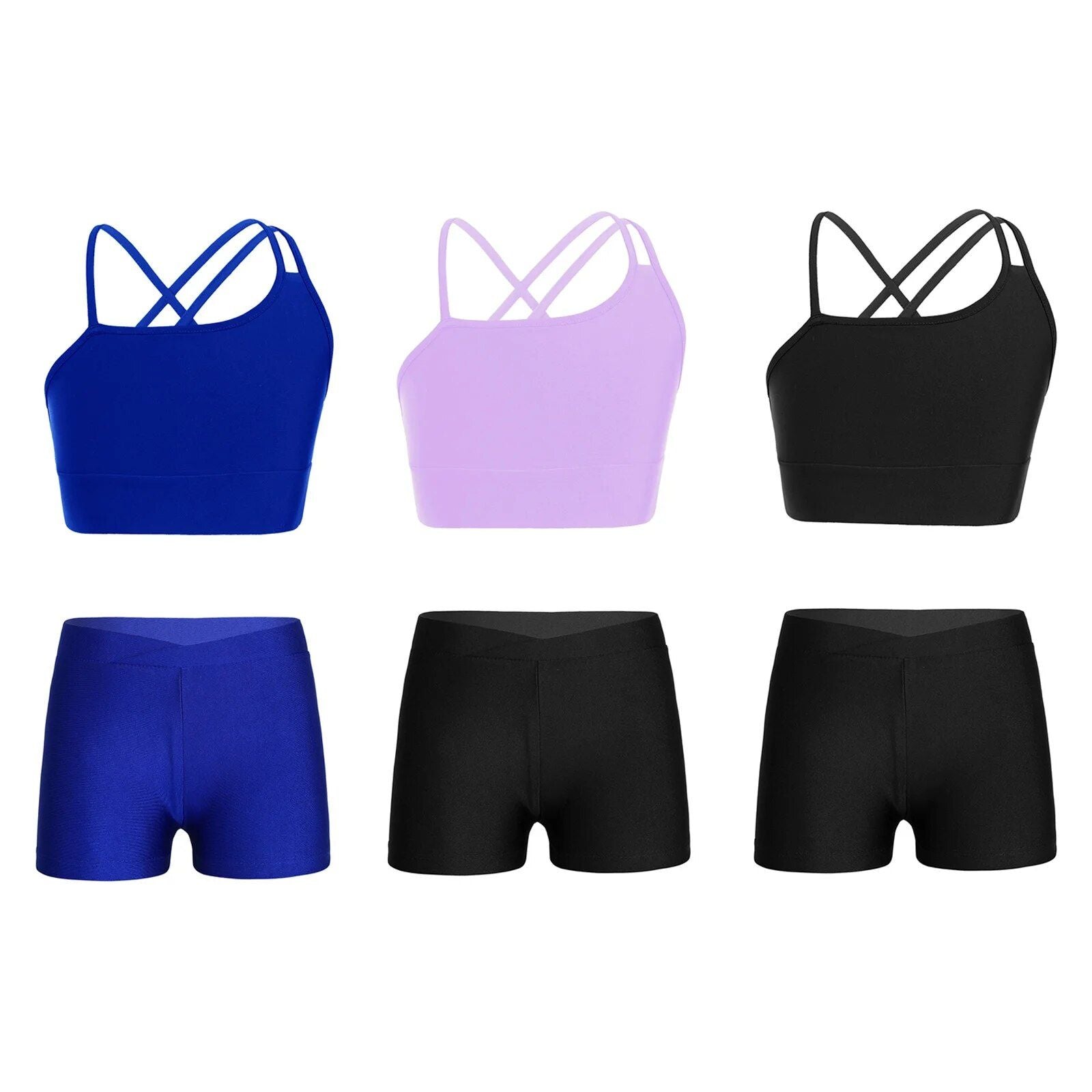 Girls' Active 2-Piece Sportswear Set: Sleeveless Crop Top & Shorts for Gymnastics and Dance