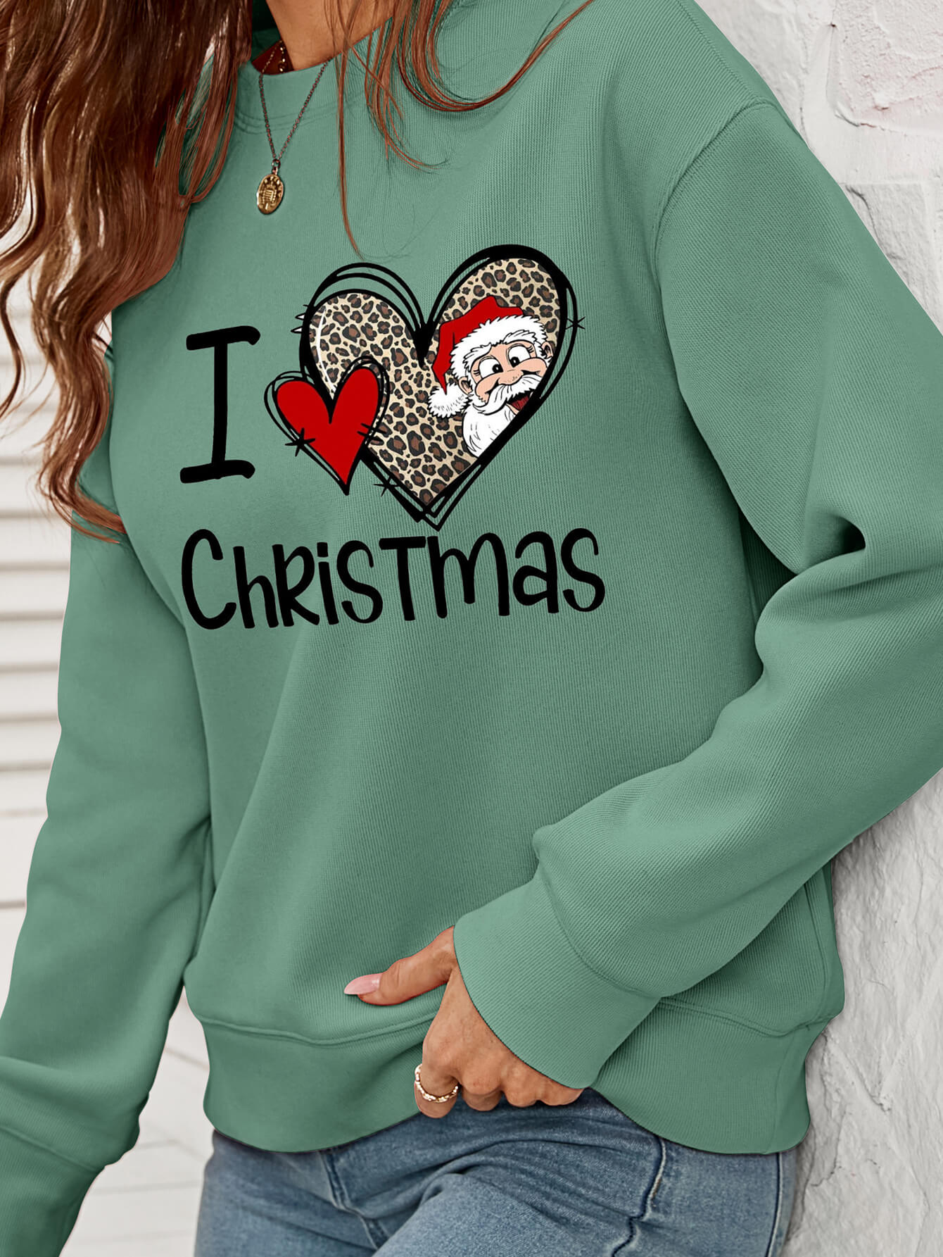 I Heart Christmas Graphic Fleece Lining Crewneck Sweatshirt