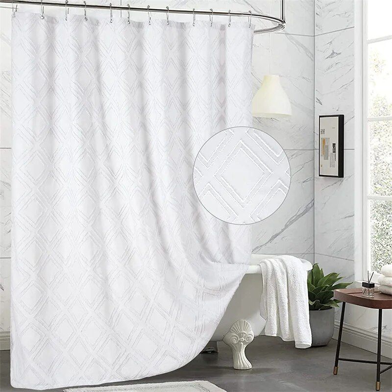 Elegant White Diamond Tufted Shower Curtain: Chic Farmhouse Style