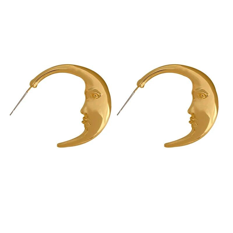 Gold-Tone Vintage Moon Stud Earrings