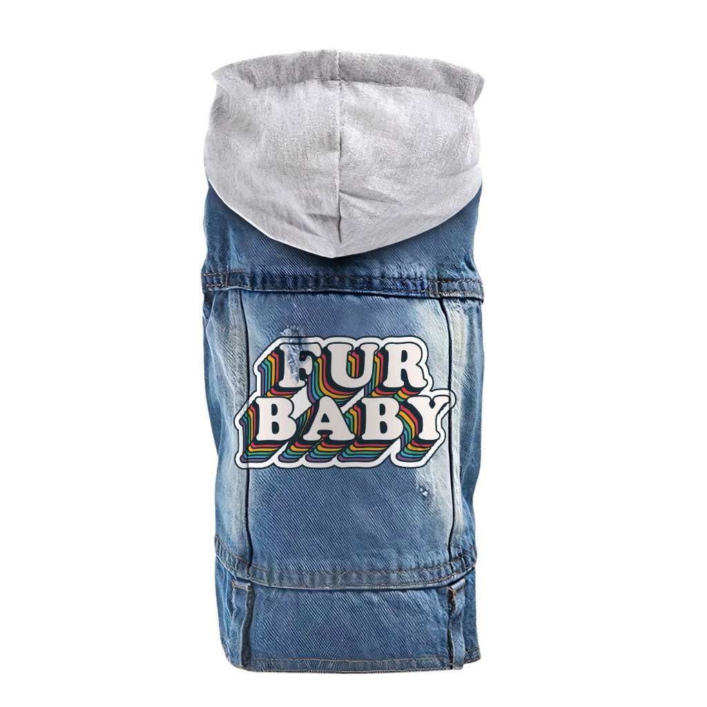 Fur Baby Dog Denim Jacket - Colorful Dog Denim Coat - Word Art Dog Clothing