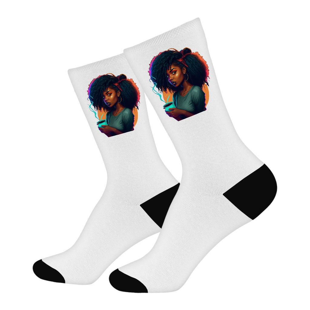 Cartoon Girl Power Socks - Themed Novelty Socks - Colorful Crew Socks