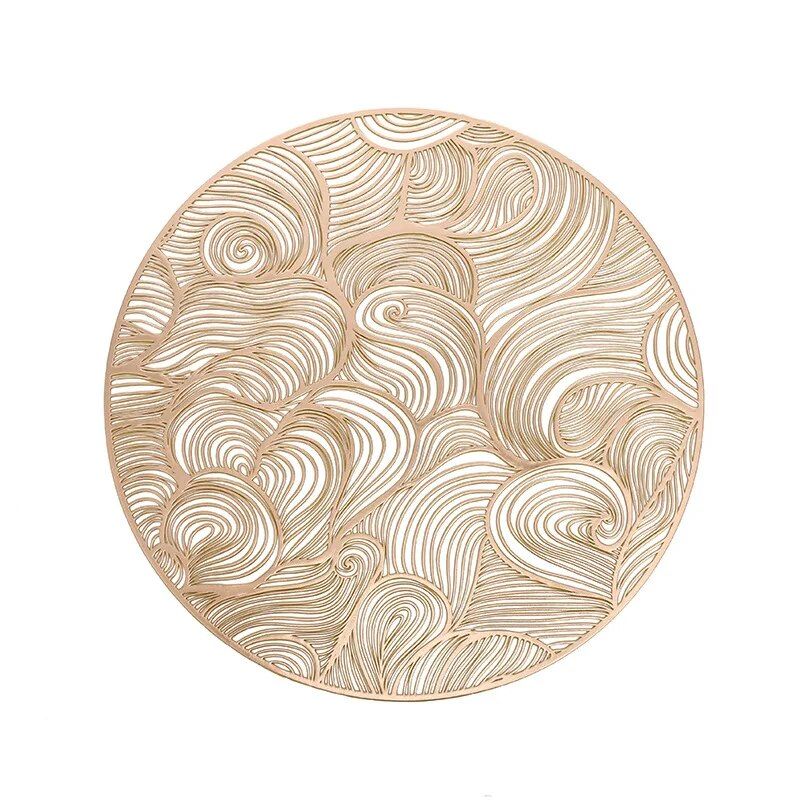 Modern Round PVC Placemat - Gold-Accented, Waterproof & Non-Slip