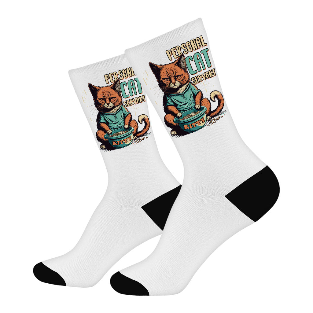 Cat Servant Socks - Funny Animal Novelty Socks - Trendy Crew Socks