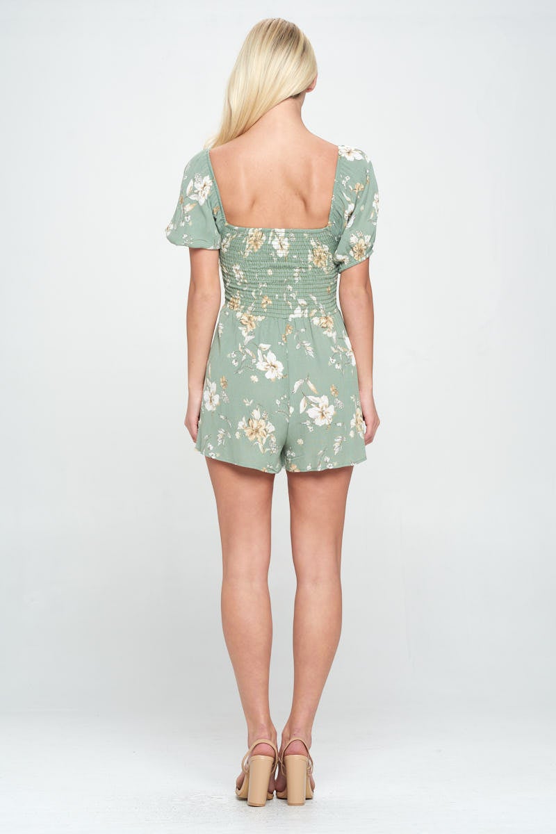 Romper with puff sleeve smock ditsy floral romper