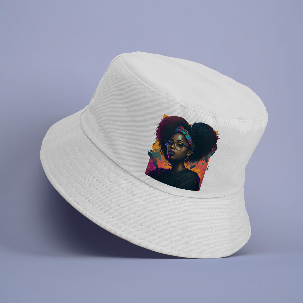 Cartoon Black Girl Art Bucket Hat - Unique Hat - Cute Bucket Hat