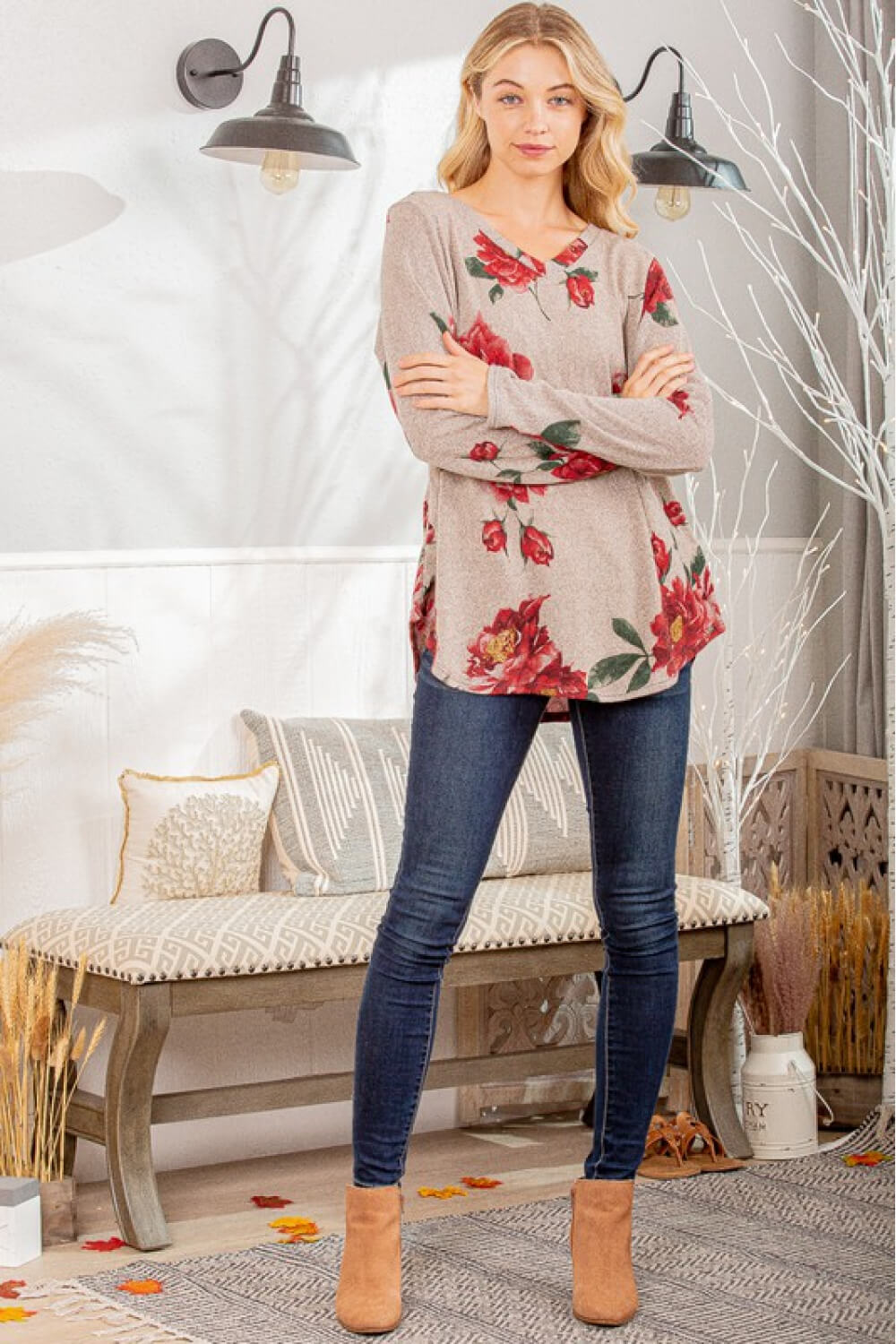 Floral V-Neck Tunic Top