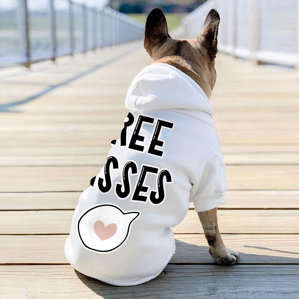 Free Kisses Dog Hoodie - Word Print Dog Coat - Minimalist Dog Clothing