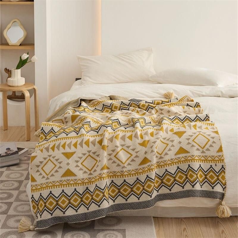 Bohemian Geometric Knitted Blanket