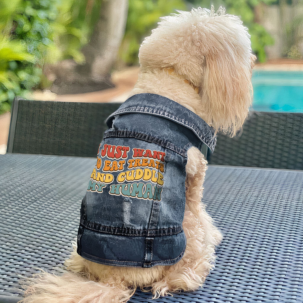 Cuddle My Human Dog Denim Vest - Unique Dog Denim Jacket - Print Dog Clothing