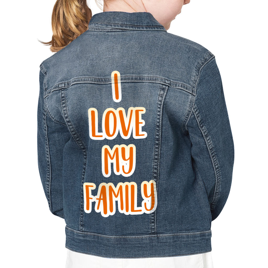 I Love My Family Kids' Denim Jacket - Cute Jean Jacket - Themed Denim Jacket for Kids