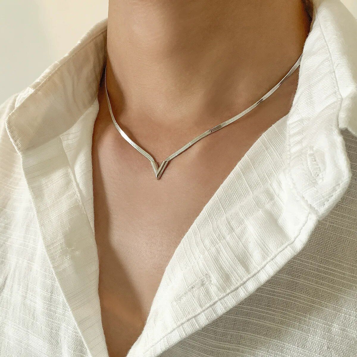 Trendy V-Shaped Flat Snake Chain Necklace