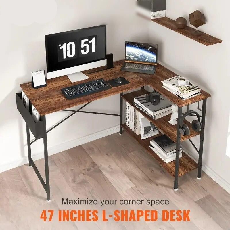 Efficient L-Shaped Computer Desk: Corner Workstation with Shelves and Storage