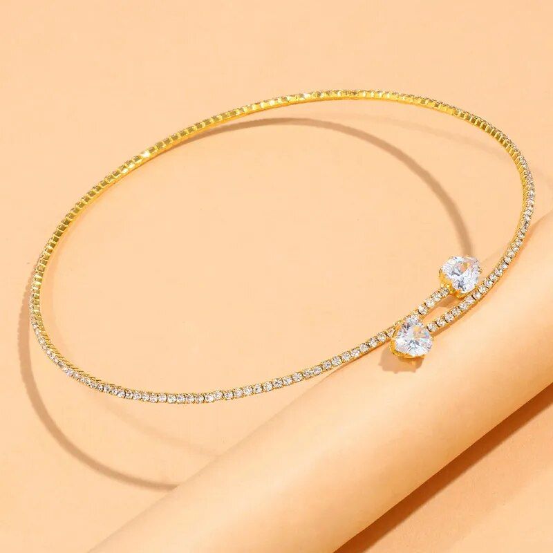 Rhinestone Heart Collar Choker Necklace: Elegant Open Collar Jewelry for Women