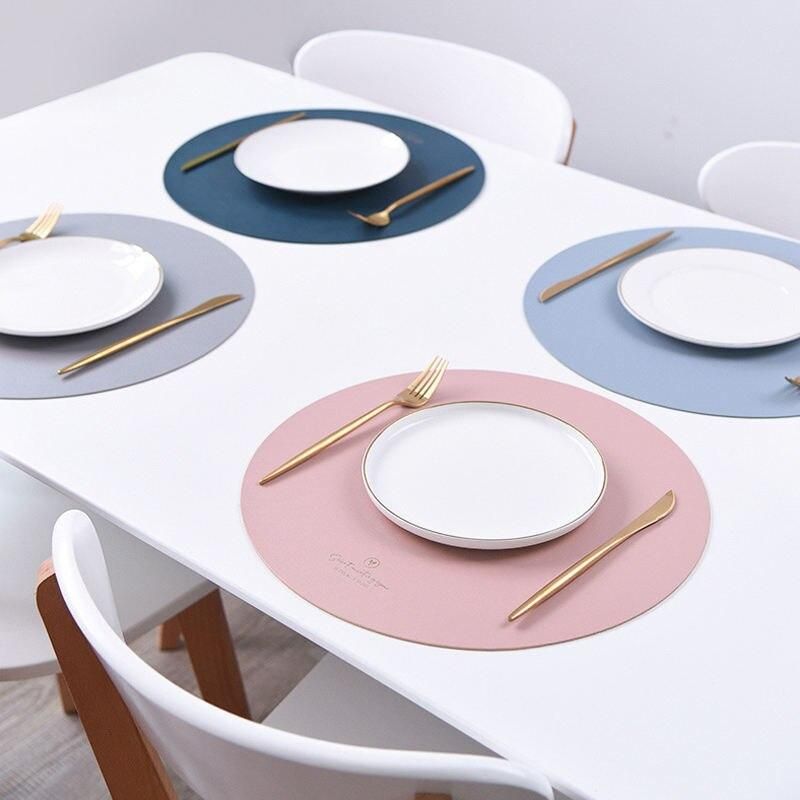 Luxury Faux Leather Round Placemats and Coasters Set - Heat Resistant, Non-Slip, Washable Table Mats