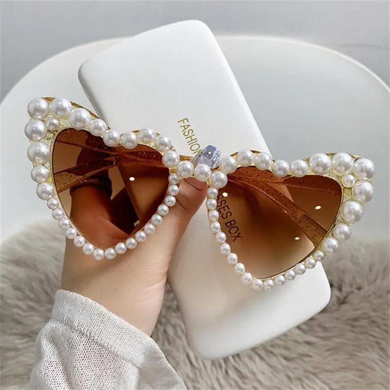 Chic Pearl-Embellished Heart-Shaped Sunglasses for Women