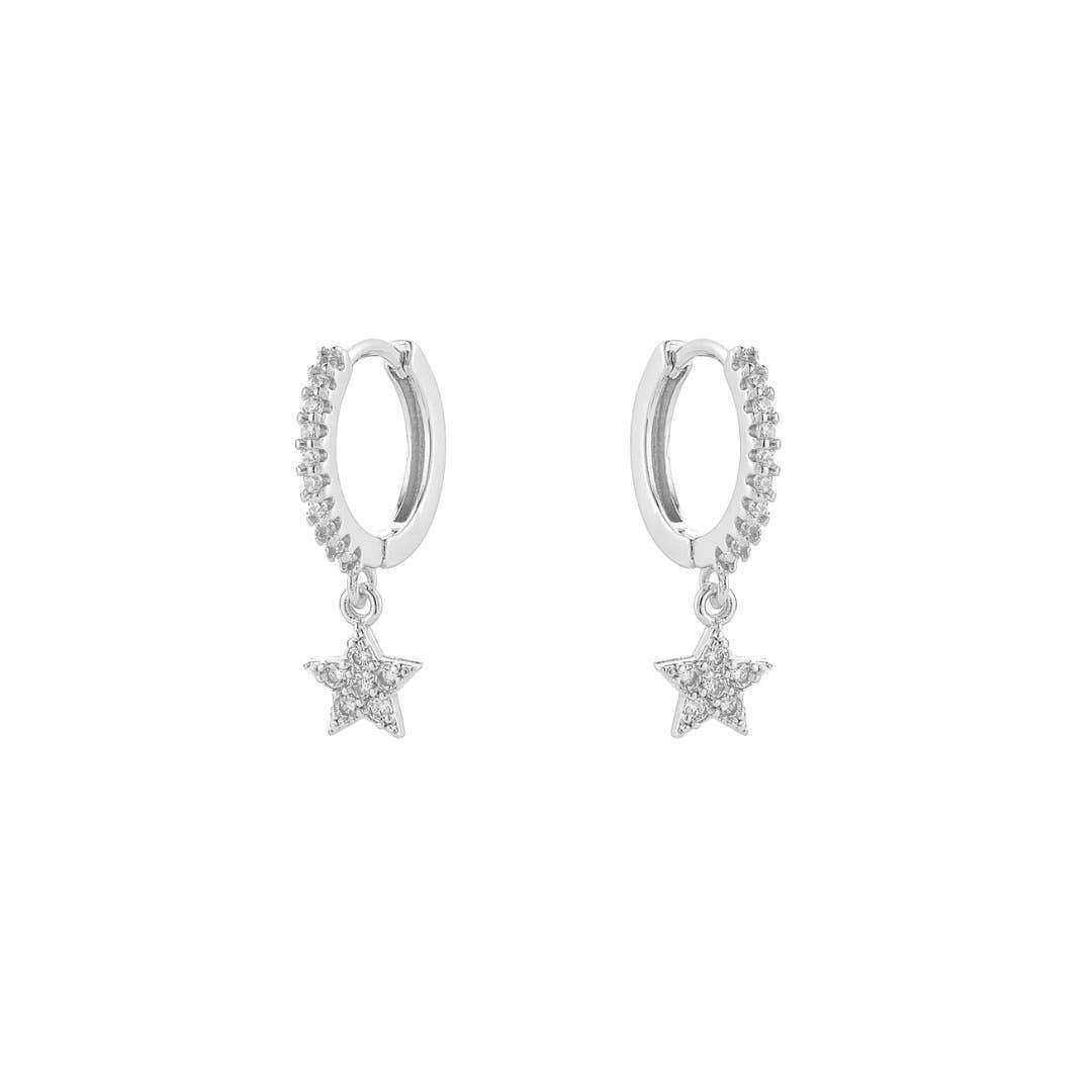 CZ Diamond Pave Star Dangle Huggies Hoops