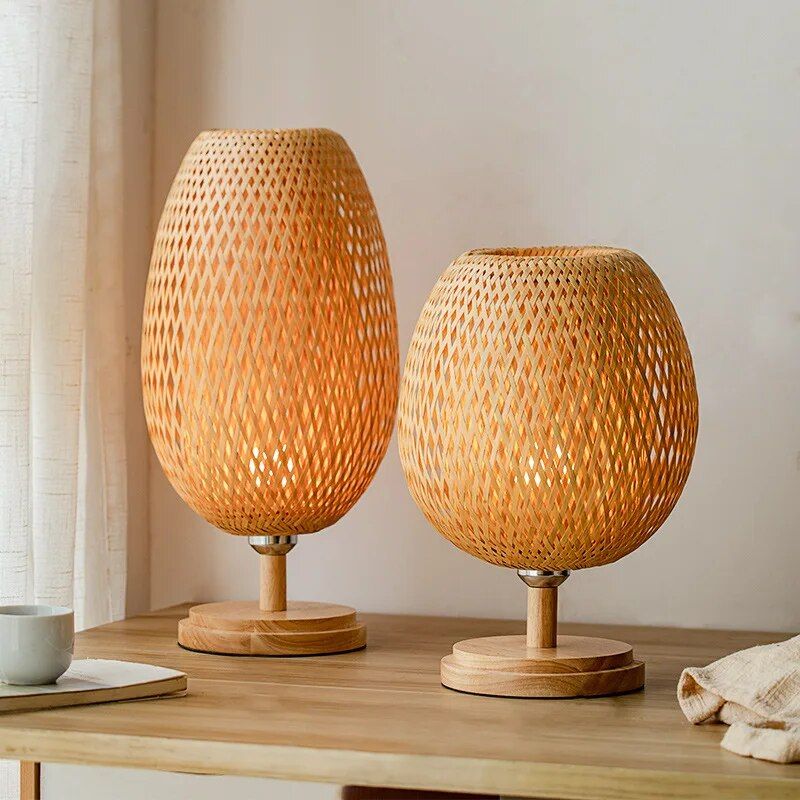 Handwoven Bamboo & Rattan Table Lamp: Retro Japanese-Style Bedside Lighting