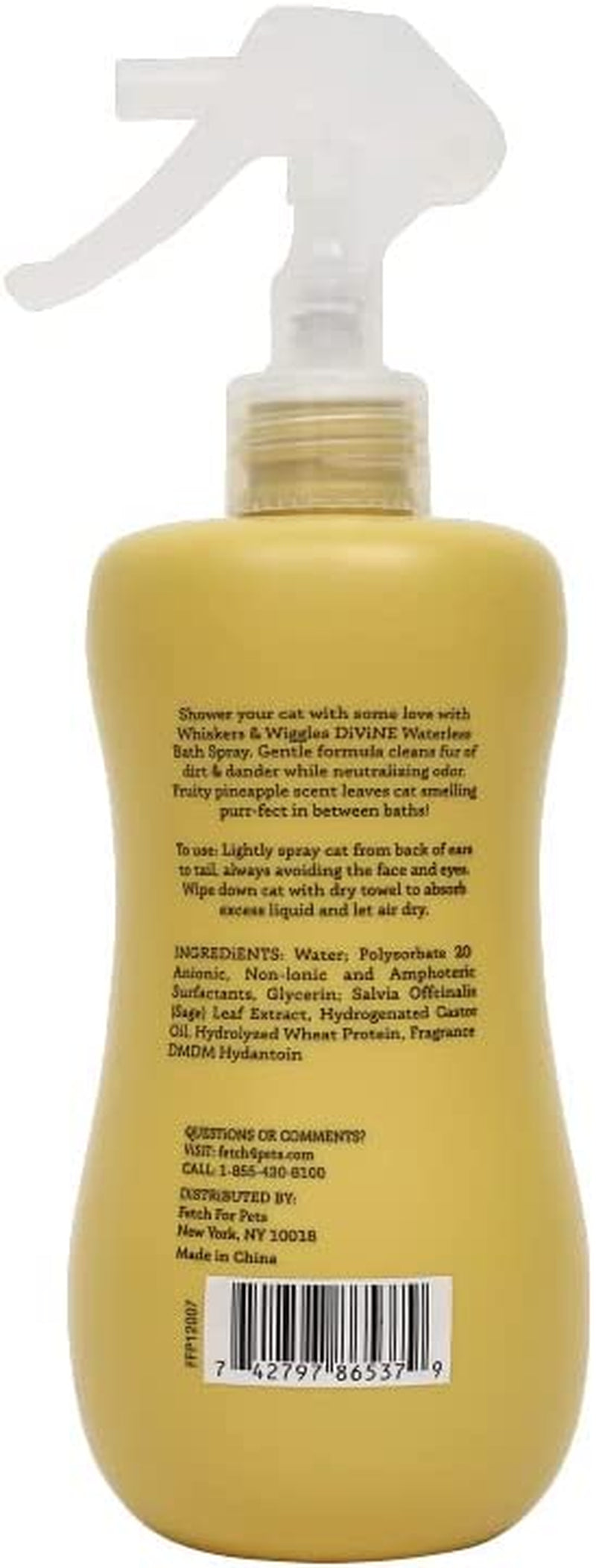 Whiskers & Wiggles Divine Waterless Bath Spray for Cats | Waterless Dry Shampoo Spray for Cats, Clean Coat without a Bath | Fresh and Fruity Pineapple Scent , 12 Ounces