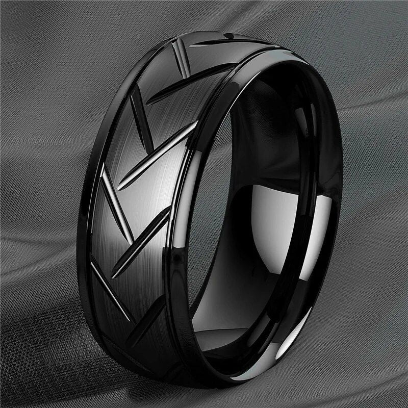 Modern Black Titanium Stainless Steel Wedding Band for Men and Women