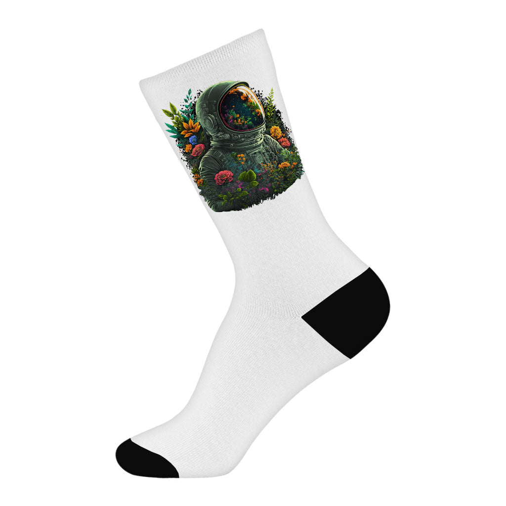 Astronaut Design Socks - Flower Novelty Socks - Cute Design Crew Socks