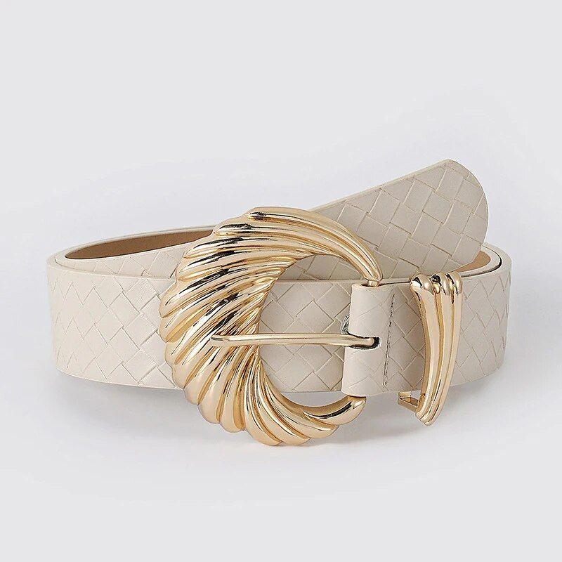 Gold Shell Buckle Braided Leather Belt for Women