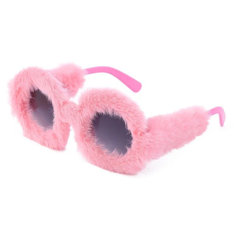 Luxury Plush Round Sunglasses - Women's Fluffy Fur-Trimmed Fashion Eyewear