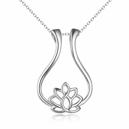 Sterling Silver Ring Holder Necklace Rhombus Lotus Flower Pendant