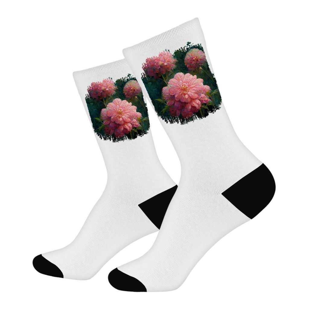 Dahlia Flower Design Socks - Graphic Novelty Socks - Art Crew Socks