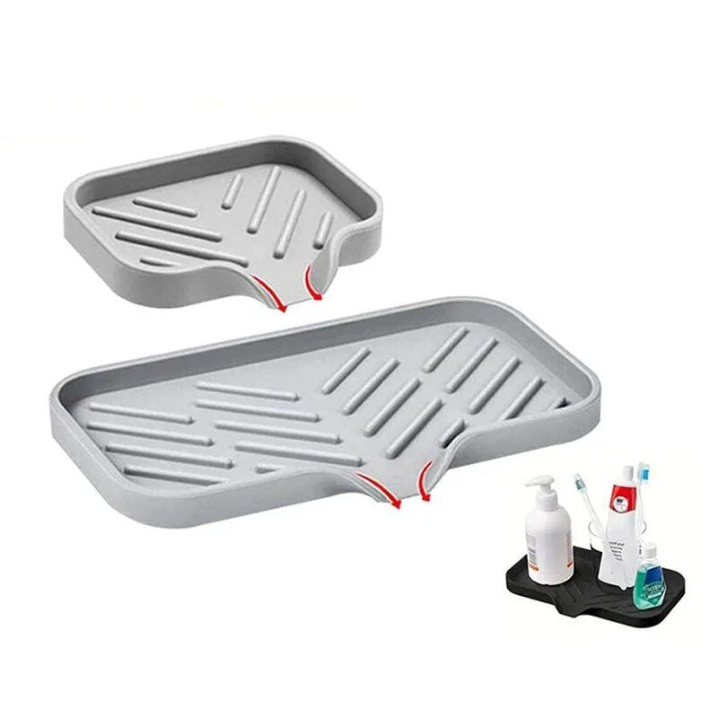 Multi-Purpose Silicone Sink Organizer Tray - Soap, Sponge & Brush Holder for Kitchen and Bathroom