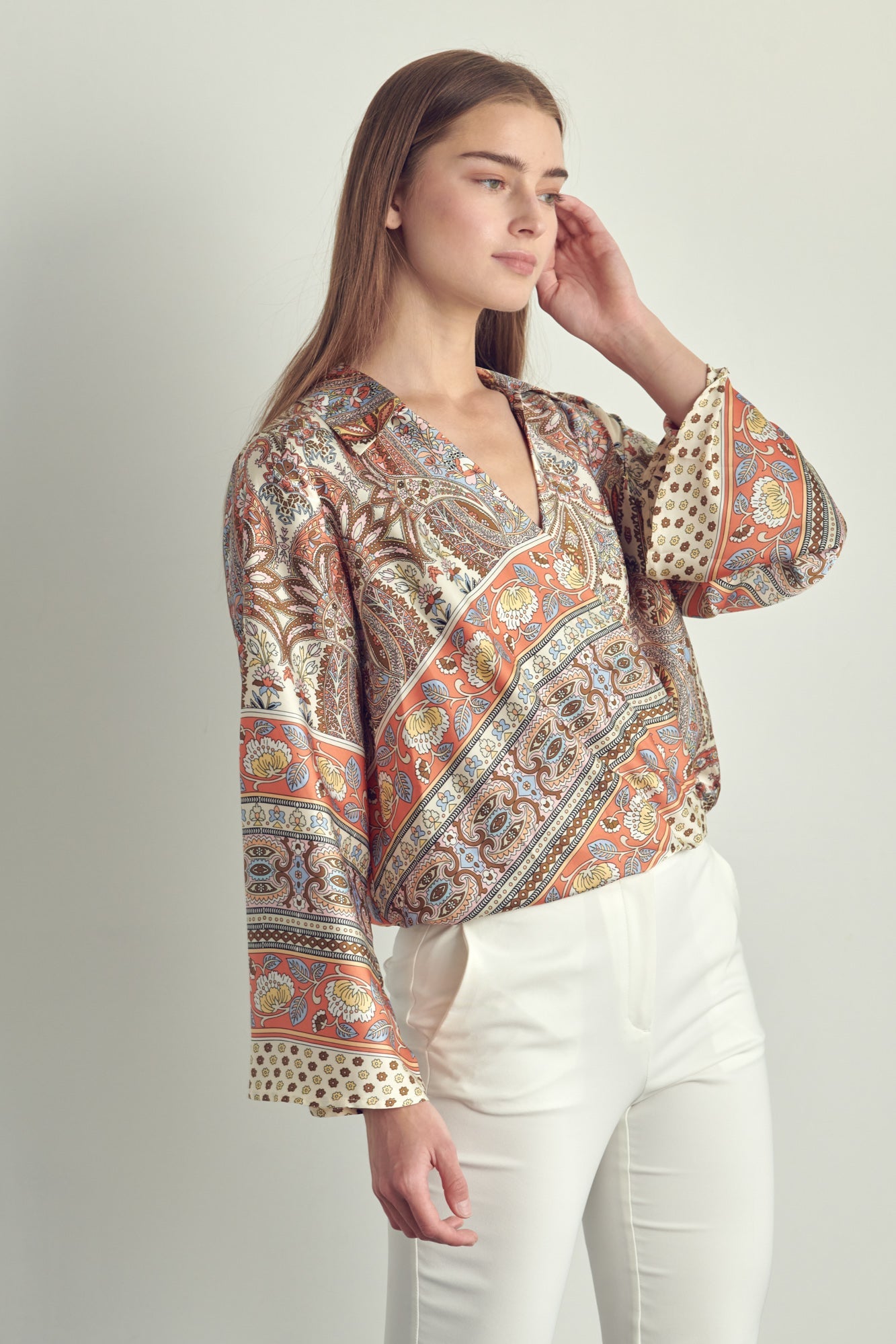 Long sleeve surplice blouse