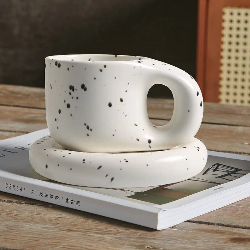 Nordic-Inspired Titanium Ceramic Mug with Lid - Summer Oval Plate, Coffee Tea Milk Cup for Home & Office