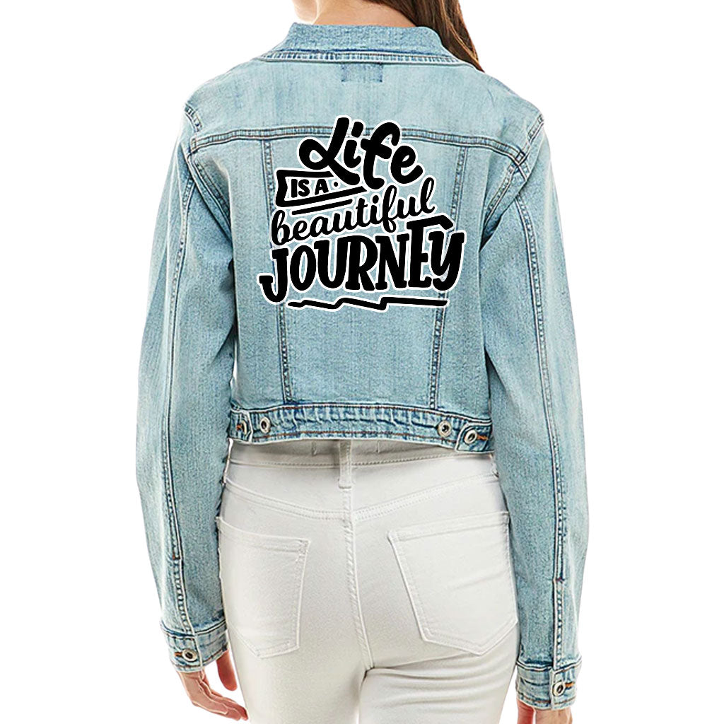 "Life is Beautiful" Cropped Women's Denim Jacket