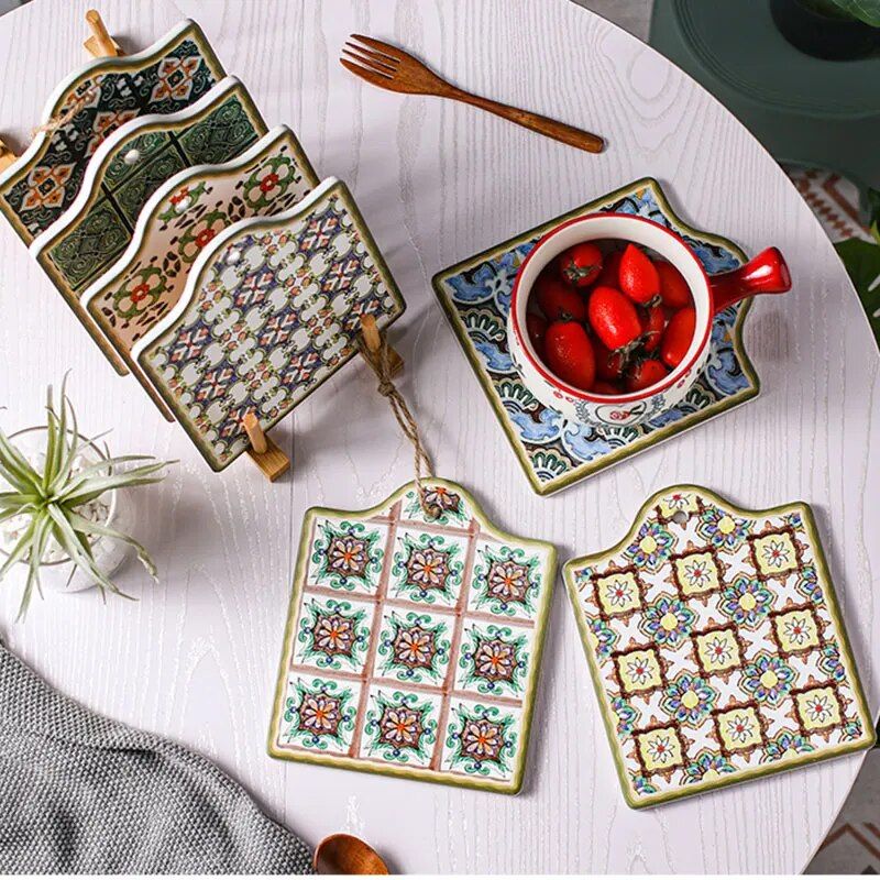 Moroccan Ceramic Heat Pad - Eco-Friendly Cork Trivet Pot Holder & Wall Ornament