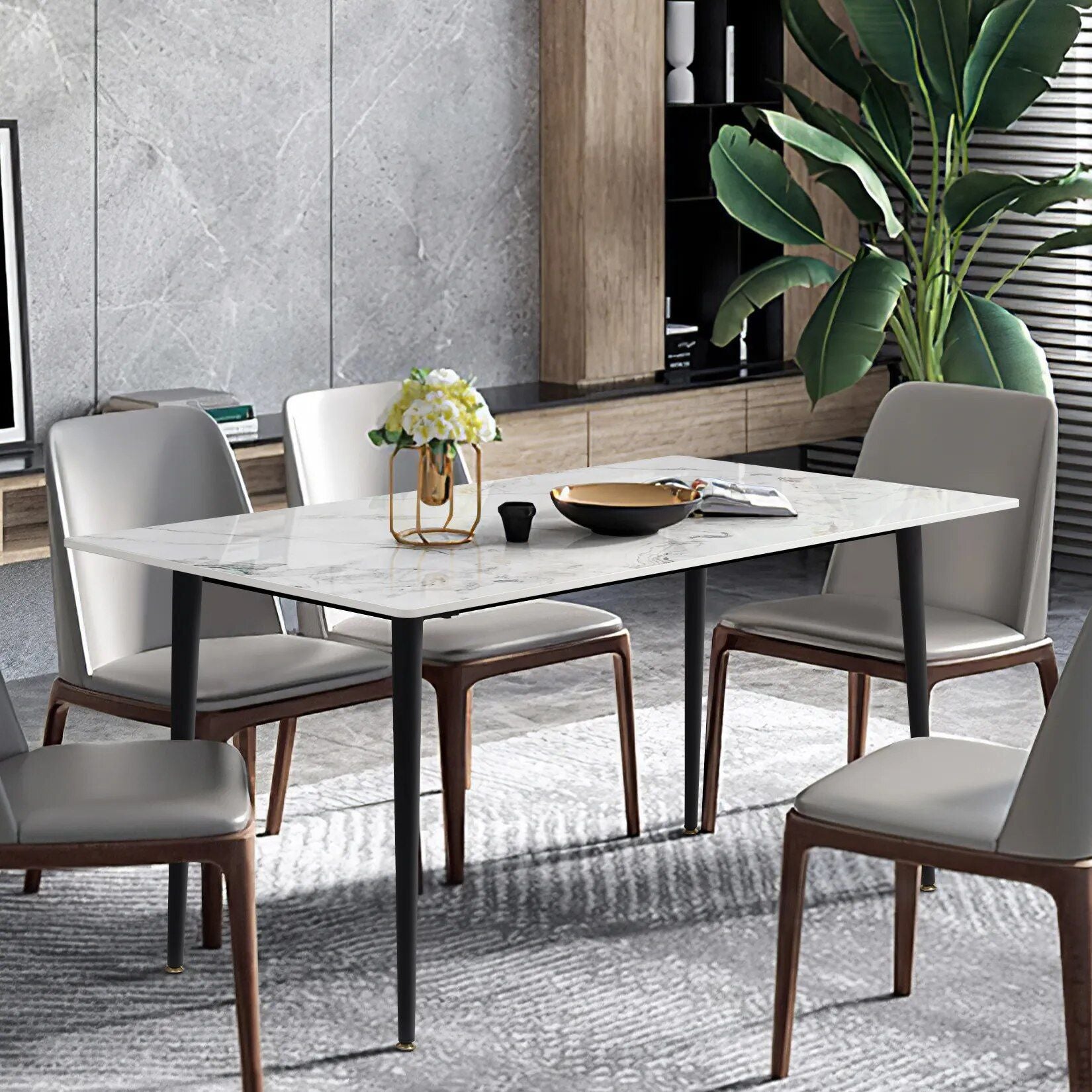 Modern Sintered Stone Dining Table with Metal Legs