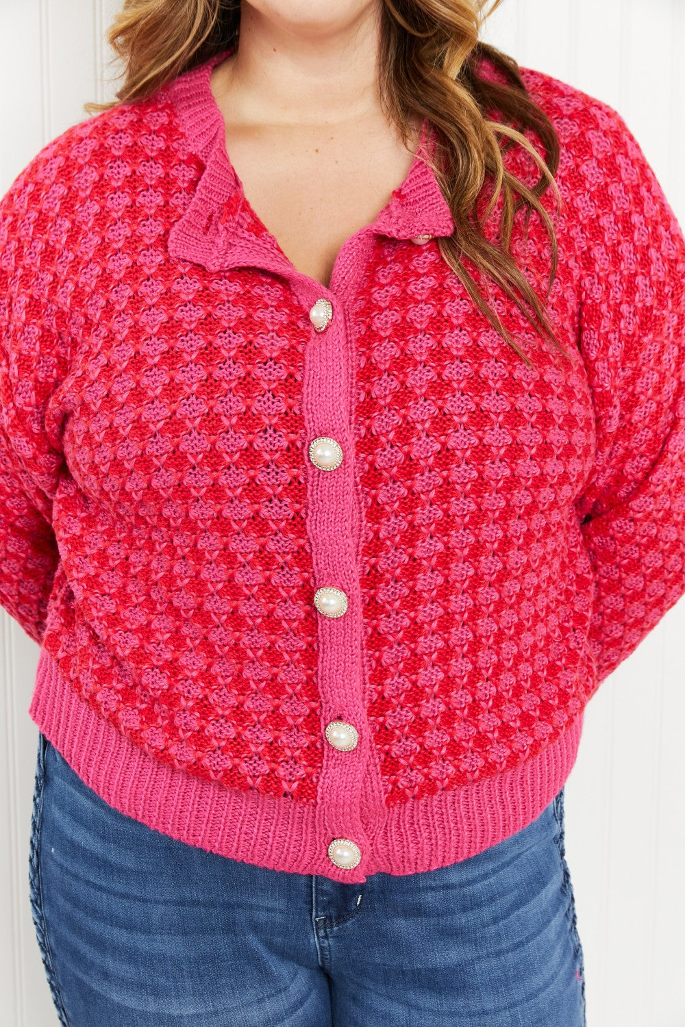 London Life Tweed Cardigan in Hot Pink