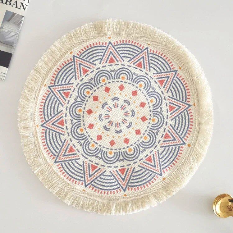 Eco-Friendly Boho Linen Round Placemats for Dining Table Decor