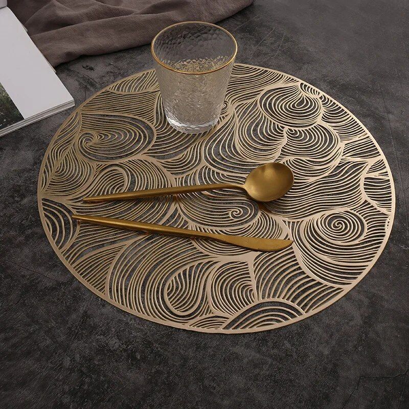 Modern Round PVC Placemat - Gold-Accented, Waterproof & Non-Slip