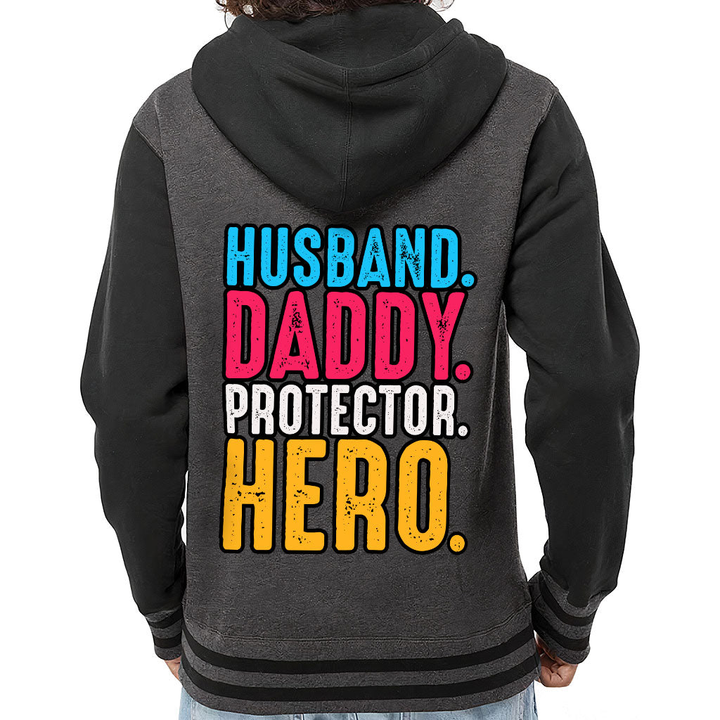 Husband Daddy Protector Hero Varsity Hoodie - Cool Zip Hoodie - Printed Hooded Sweatshirt