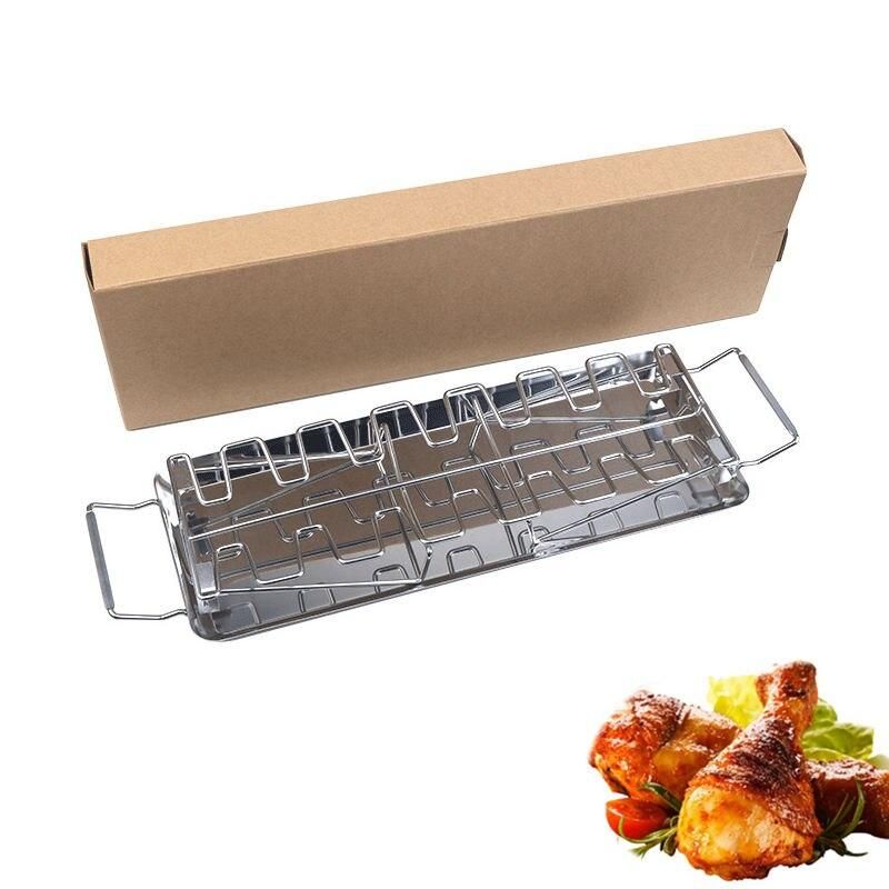 Ultimate BBQ Chicken Leg Wing Grill Rack with Stainless Steel Roaster Stand and Drip Pan