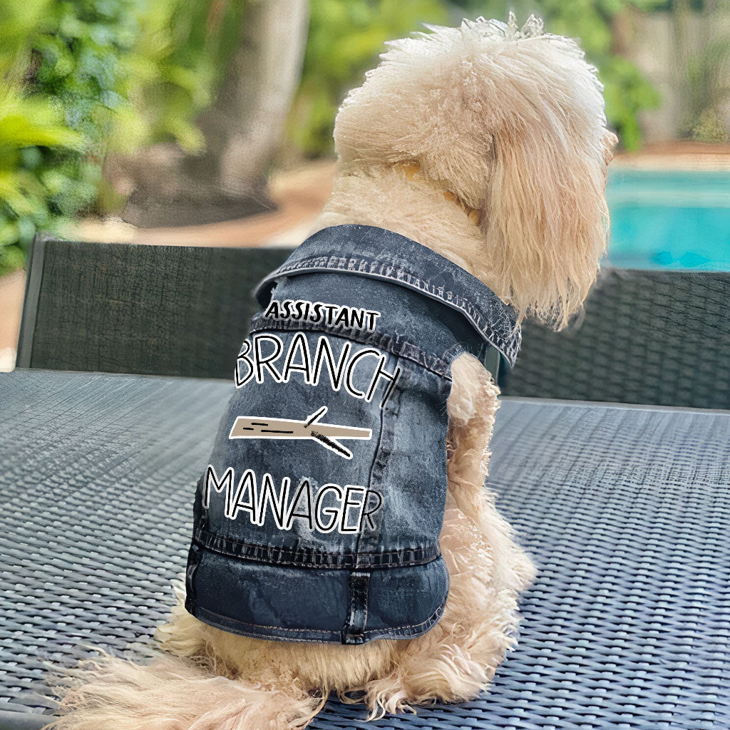 Assistant Branch Manager Dog Denim Vest - Minimalist Dog Denim Jacket - Print Dog Clothing