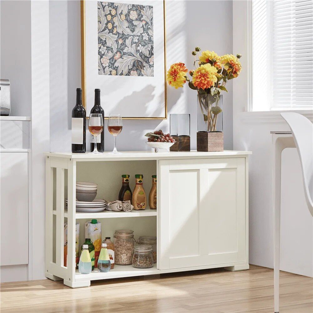 White Antique Sliding Door Buffet Sideboard