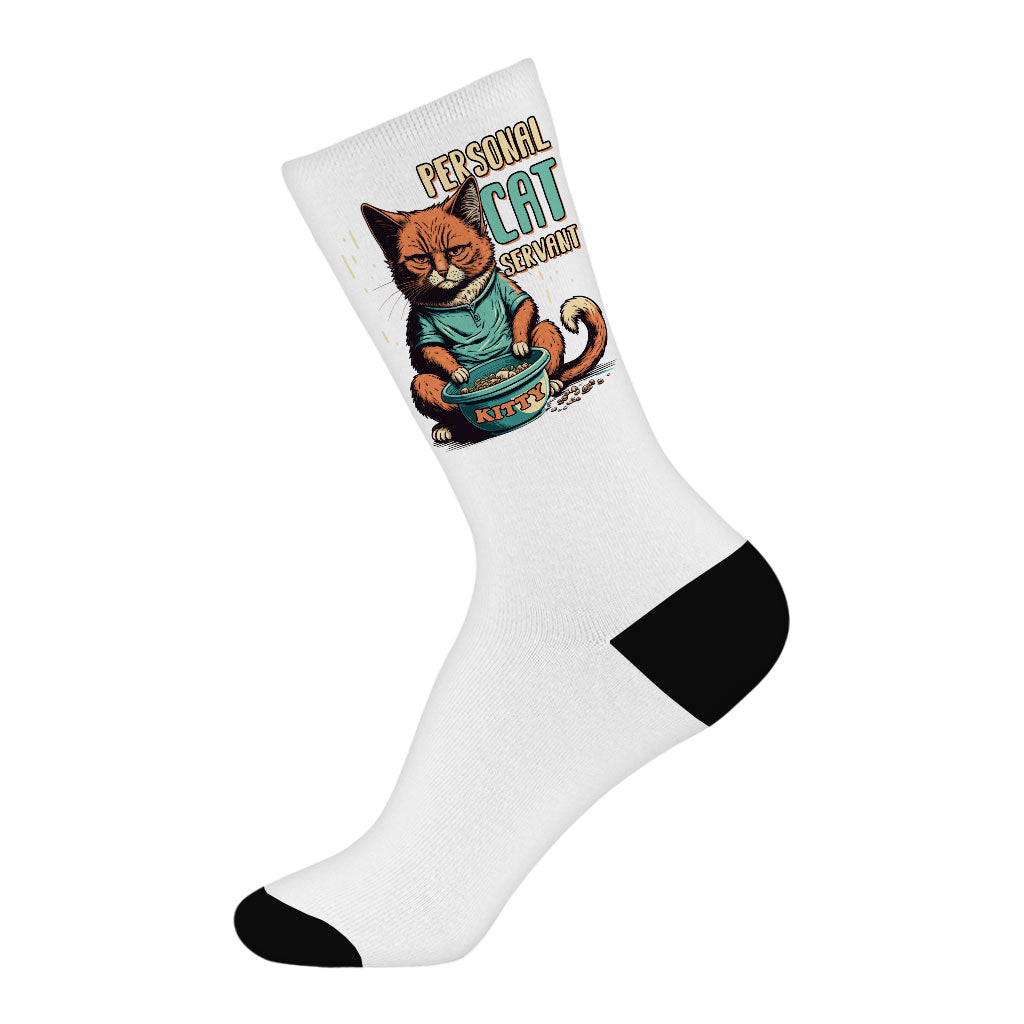 Cat Servant Socks - Funny Animal Novelty Socks - Trendy Crew Socks