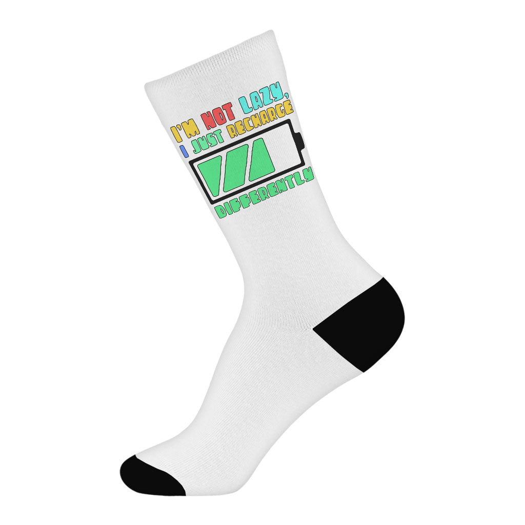 I am Not Lazy Socks - Printed Novelty Socks - Best Design Crew Socks